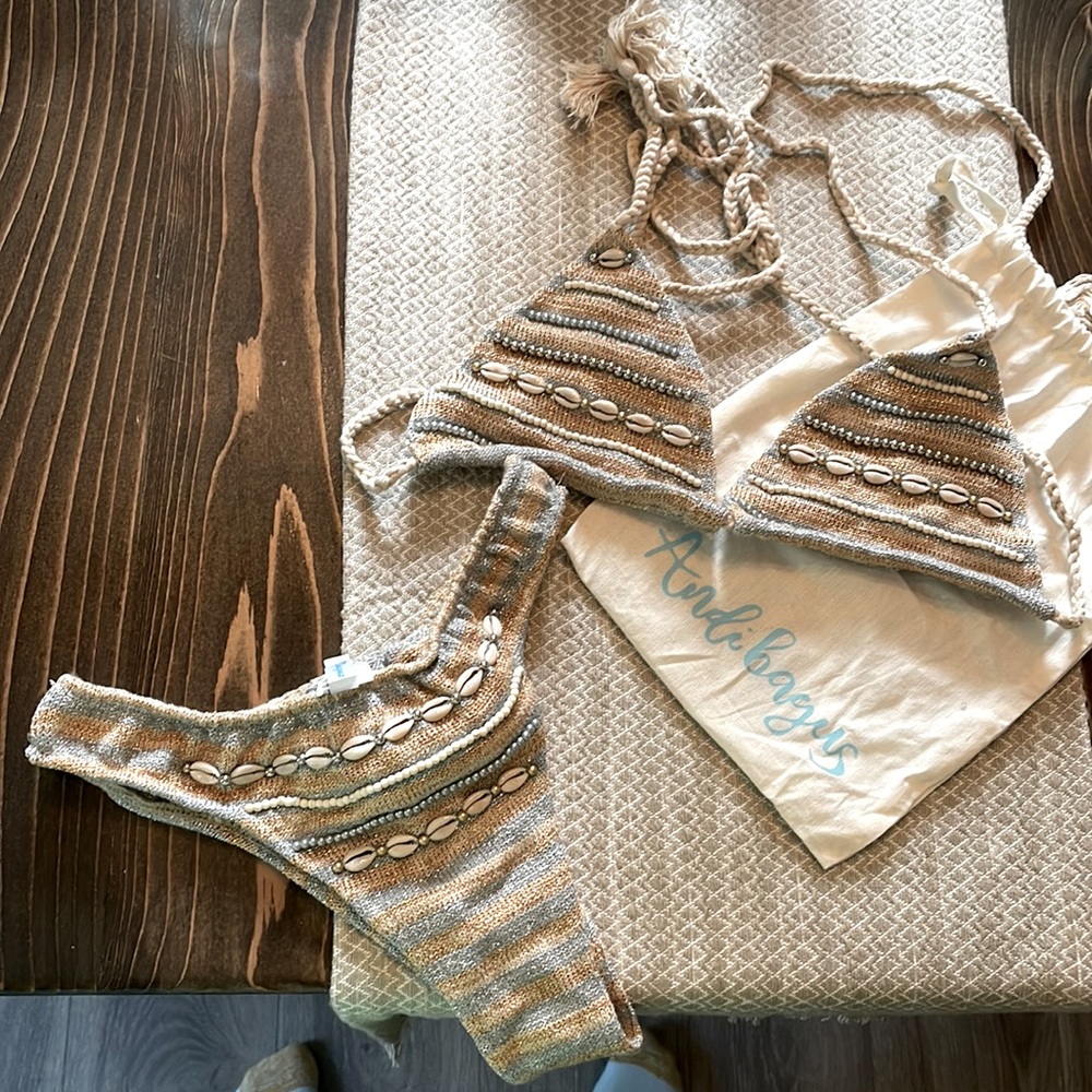 Andi bagus seashell , silver sparkle cheeky bikini set.